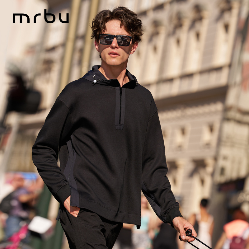 MrBu布先生黑色连帽卫衣男款长袖