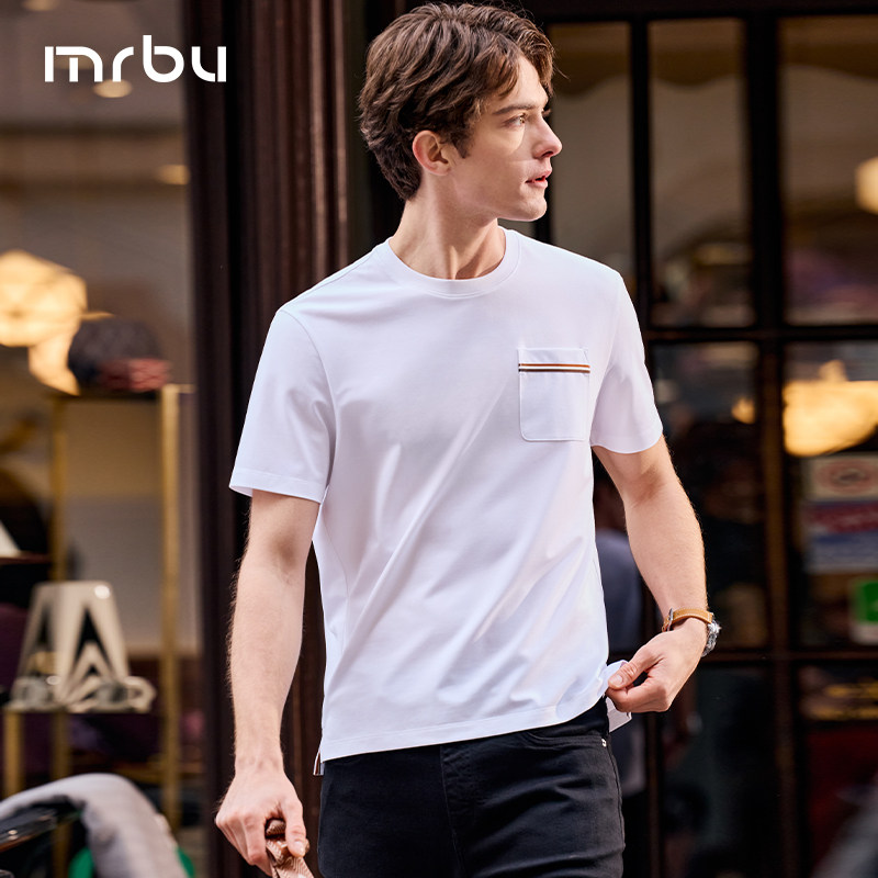 MrBu布先生短袖T恤男款白色凉感速干夏季正肩半袖条纹口袋GT16313,男装,T恤,淘宝优惠券,粉丝福利购,淘宝优惠卷