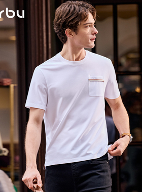 MrBu布先生短袖T恤男款白色凉感速干夏季正肩半袖条纹口袋GT16313