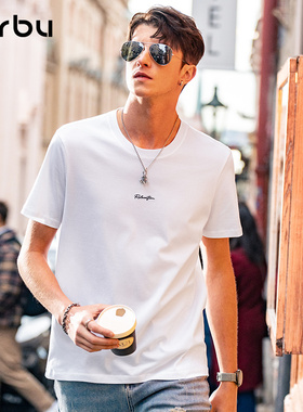 MrBu布先生立体字母印花圆领短袖男士夏季纯棉白色t恤上衣GT15217