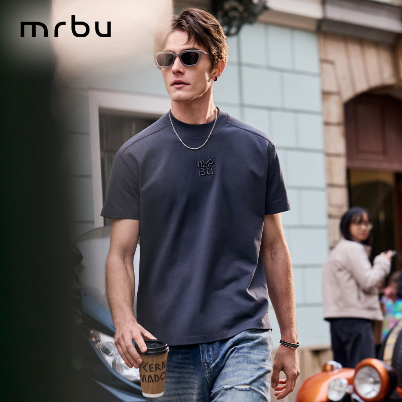 MrBu布先生短袖t恤男款字母印花马鞍肩时尚半袖圆领夏季GT16365