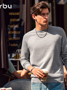 MrBu布先生纯棉圆领针织衫长袖秋冬撞色休闲男士圆领上衣BT12333