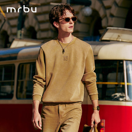 MrBu布先生圆领卫衣男款标准版字母刺绣简约植绒保暖长袖KT16608