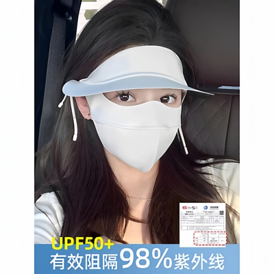 防晒面罩女夏季透气骑行防紫外线口罩冰丝黑胶帽子一体遮全脸基尼