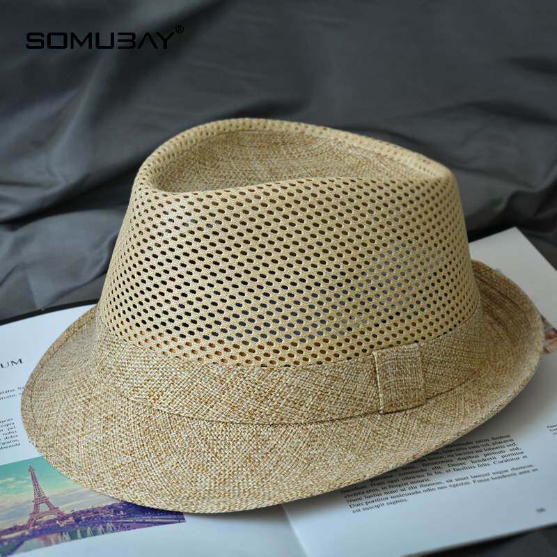 夏季度假绅士礼帽男士透气中老年人户外出游草帽防晒草编遮阳帽子