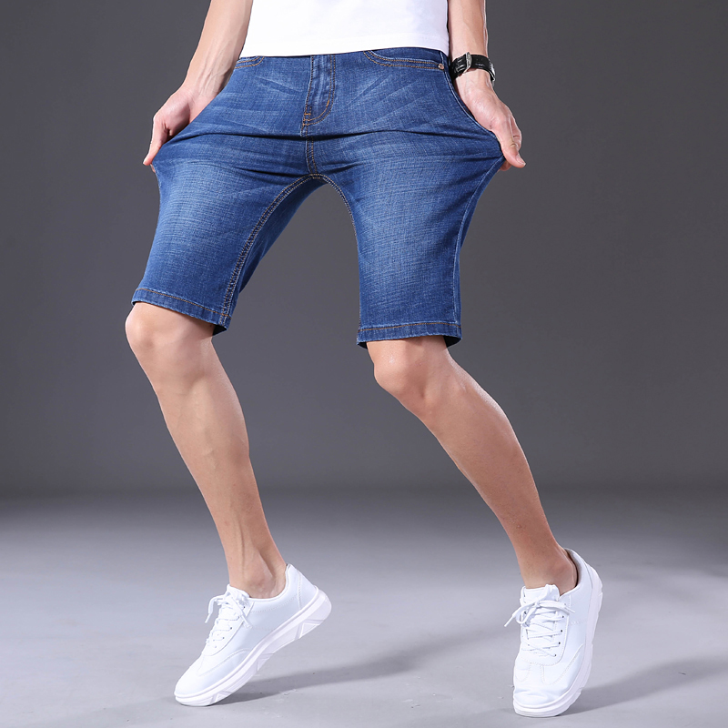 杰克森马 阁堡五分牛仔短裤男士韩版潮流夏季薄款弹力修身七分裤