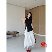 解锁温柔 掐腰挂脖绑带收腰开叉无袖 张阿星 垂坠仙气长款 半裙