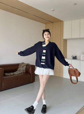 张阿星【芬蓝周】慵懒风假两件围巾设计宽松遮肉卫衣+白色蛋糕裙