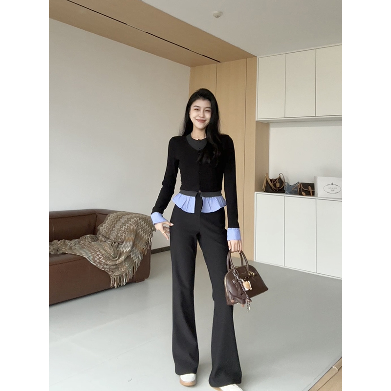 张阿星【满分搭配】新款叠穿多层拼接上衣+弹力加绒小黑裤