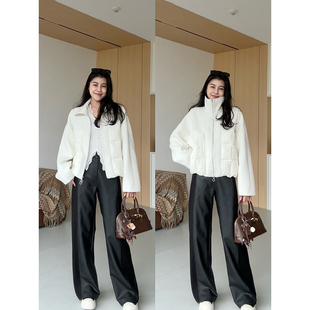 张阿星【浮岛冰川】毛呢拼接假两件韩系休闲翻领宽松加棉保暖外套