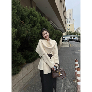 披肩毛衣 韩系松弛氛围感收腰百搭纯色围巾开衫 张阿星 首尔记忆
