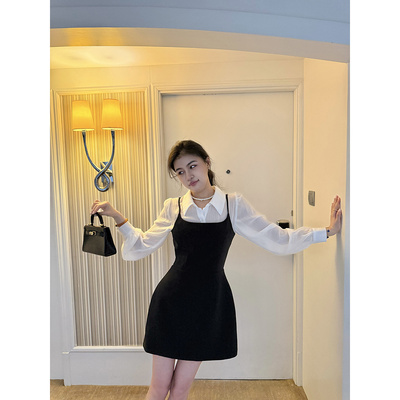 张阿星【先加购3.22十二点上新】叠穿法式气质撞色假两件连衣裙