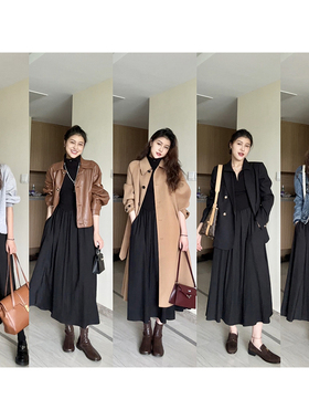 张阿星【苏黎少女】气质优雅百搭可调节领型两穿修身小黑裙连衣裙