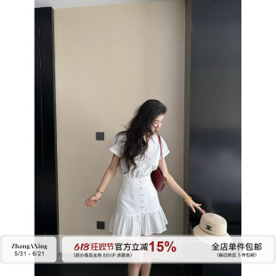 张阿星【白色笔记】白色miu系立体提花少女感减龄法式收腰连衣裙