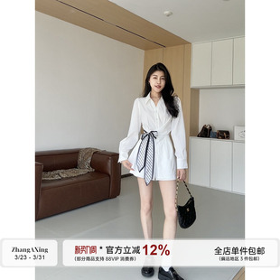 高腰百搭短裤 张阿星 衬衫 复古高级感丝巾收腰修身 米兰艺术馆