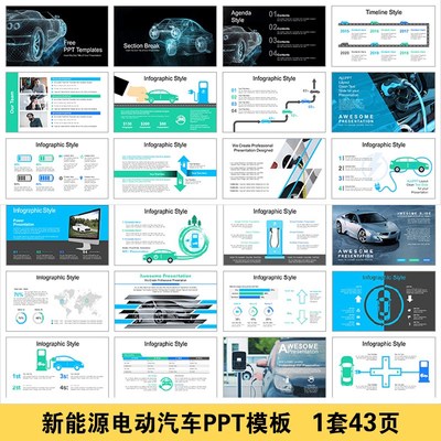 新能源电动汽车PPT模板 充电桩市场营销行业数据分析报告幻灯片a