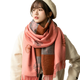 洋气双面围巾女冬季2025新款空调房姜黄色女款披肩仿 羊绒黄色