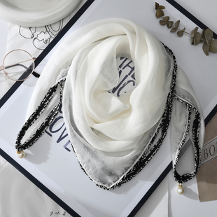 白色丝巾小方巾70中方巾女2025新款围巾薄款米白纱巾配大衣衬衣