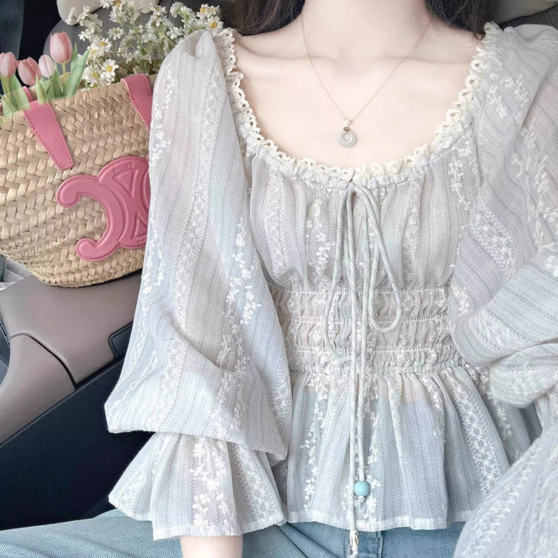 法式高级感圆领衬衫女款夏季轻奢减龄洋气小衫超好看独特漂亮上衣