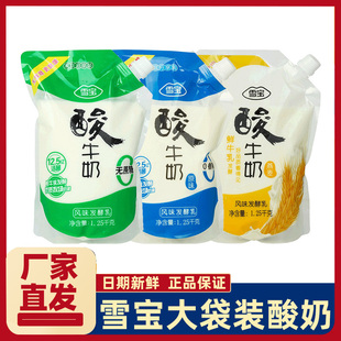 雪宝袋装 酸奶1.25kg鲜牛奶发酵无蔗糖燕麦原味早餐益生菌酸牛奶