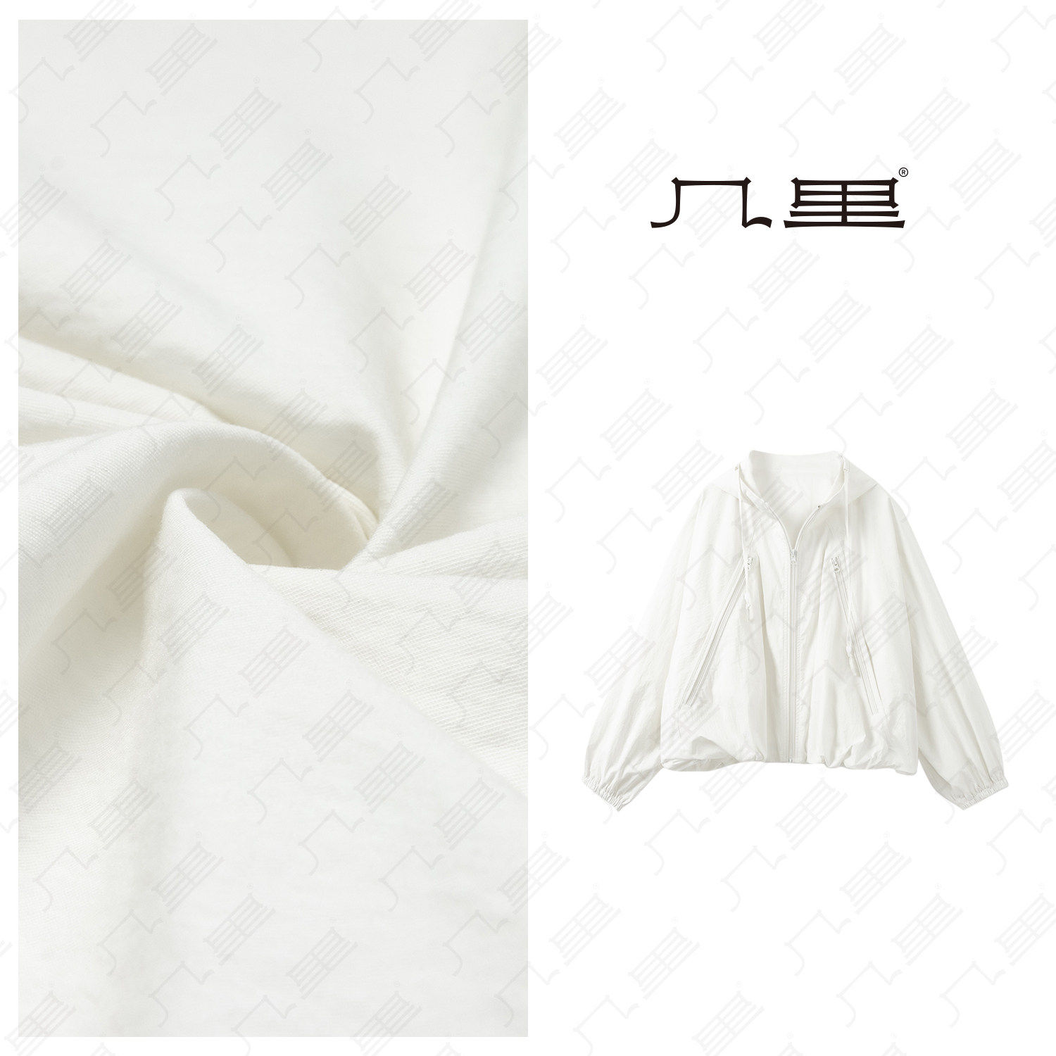 几里与麻【轻松派】白色连帽短款冲锋衣女 休闲薄款外套 3032145