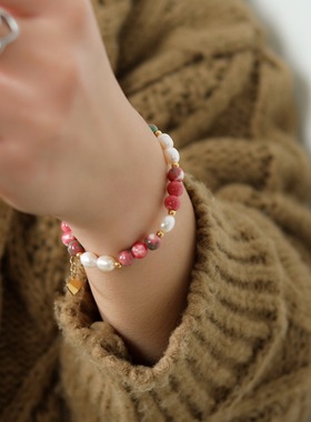 樱花粉天然淡水珍珠手链