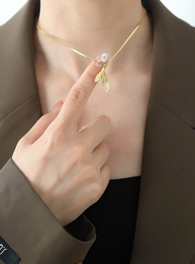 轻奢鱼尾吊坠钛钢项链女小众ins