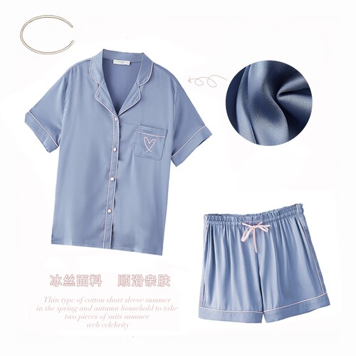 薄款凉感冰丝睡衣女短袖两件套
