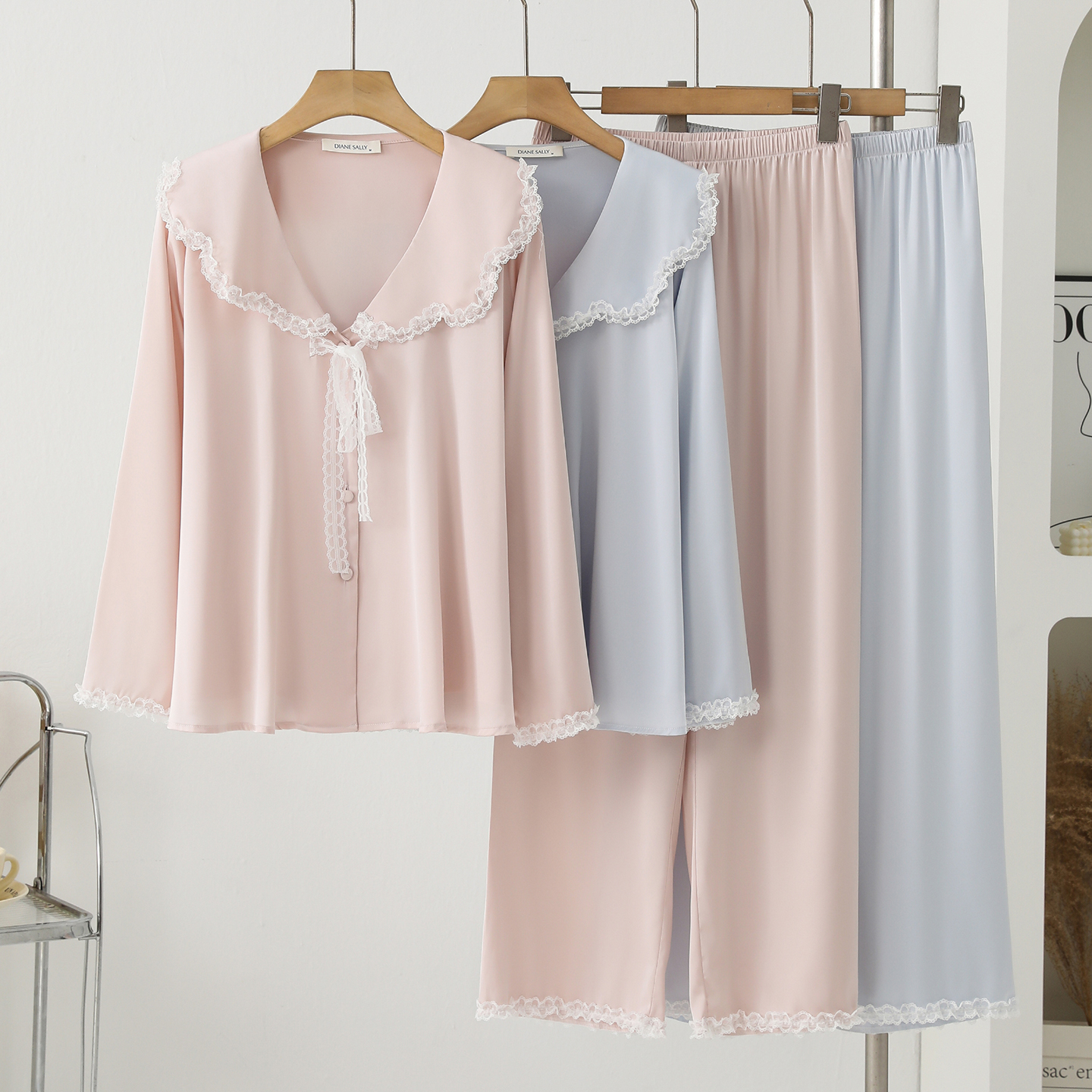 甜美娃娃领蕾丝花边睡衣女春秋季