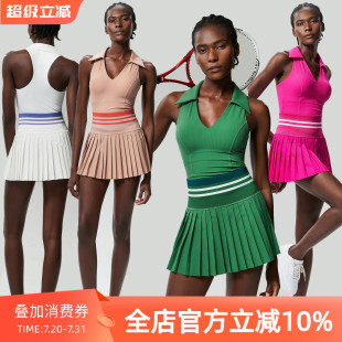 欧美运动健身网球裙套裙女防走光速干带胸垫V领瑜伽服背心套装