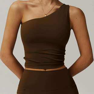 云感斜肩收腰瑜伽背心速干跑步防震运动单肩内衣健身美背文胸女