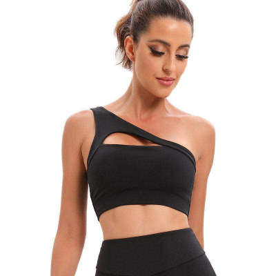 新款单肩瑜伽文胸镂空美背斜肩运动内衣女欧美性感跑步健身瑜伽br