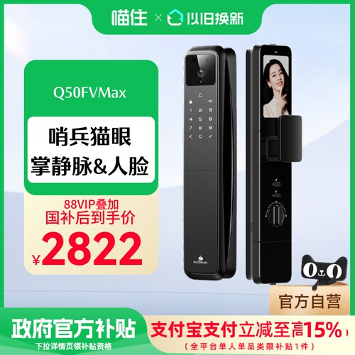 德施曼人脸猫眼大屏智能门锁掌静脉智能锁密码锁麒麟Q50FVMax