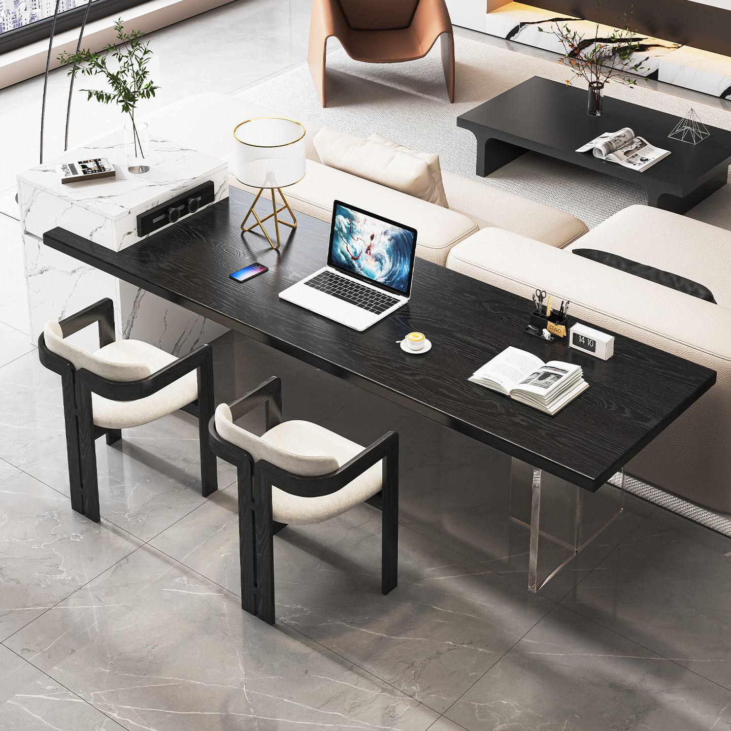 金沙公爵黑色岛台书桌实木大板长条桌家用去客厅化沙发背后学习桌,住宅家具,书桌,淘宝优惠券,粉丝福利购,淘宝优惠卷