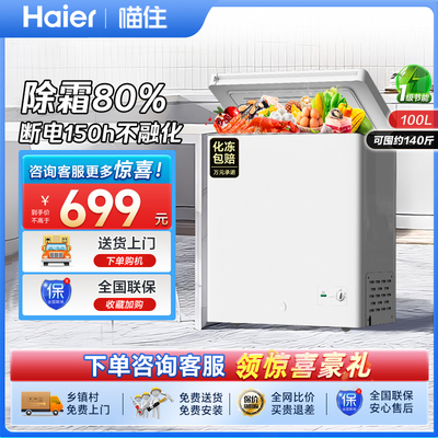 海尔100升冰柜商用小型家用冰箱一级能效冷藏单温减霜节能冷柜