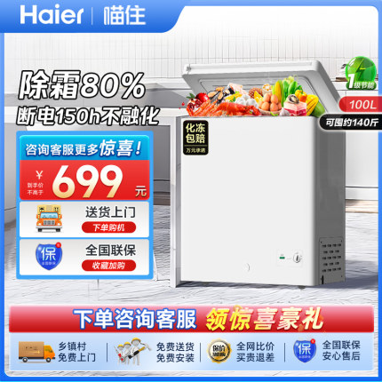 海尔100升冰柜商用小型家用冰箱一级能效冷藏单温减霜节能冷柜