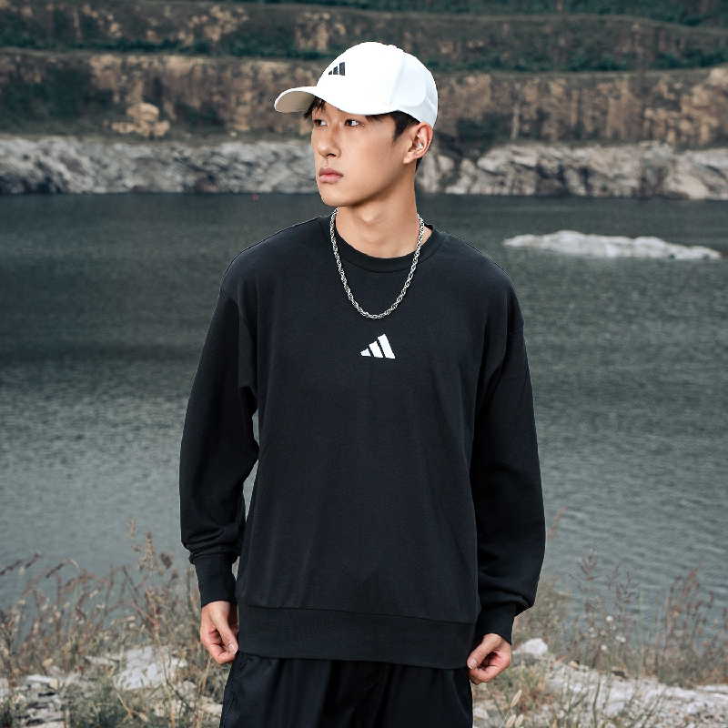 Adidas阿迪达斯休闲毛圈卫衣男装男士圆领套头衫运动服上衣JE3837