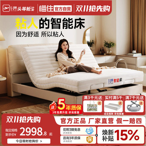芝华仕小户型智能床垫多功能主卧高端大气真皮床双人床Z182