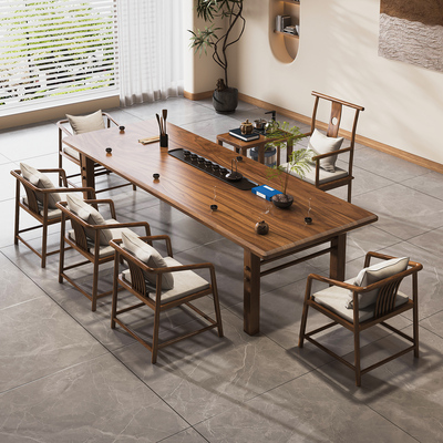 金沙公爵南美胡桃木大板实木茶桌椅组合2025年新款高端办公室茶台