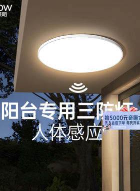 【国补20%】箭牌人体感应阳台灯简约超薄高亮三防吸顶灯led雷达灯