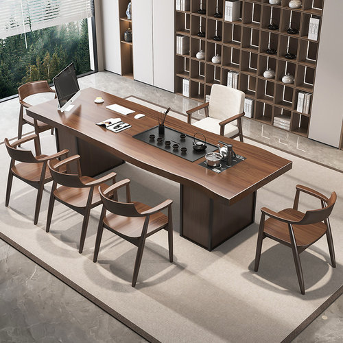 实木办公喝茶一体桌子