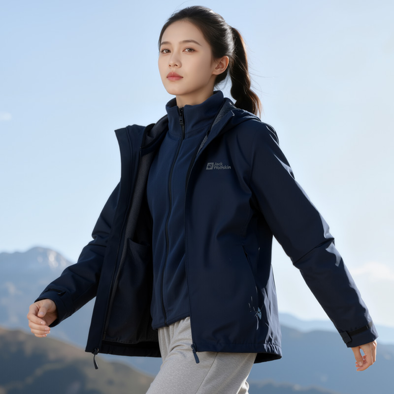 JackWolfskin狼爪冲锋衣三合一女装秋冬新款户外保暖防风外套夹克