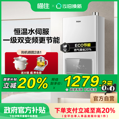 海尔燃气热水器新品16升家用温感恒温天然气水伺服智控一级能效
