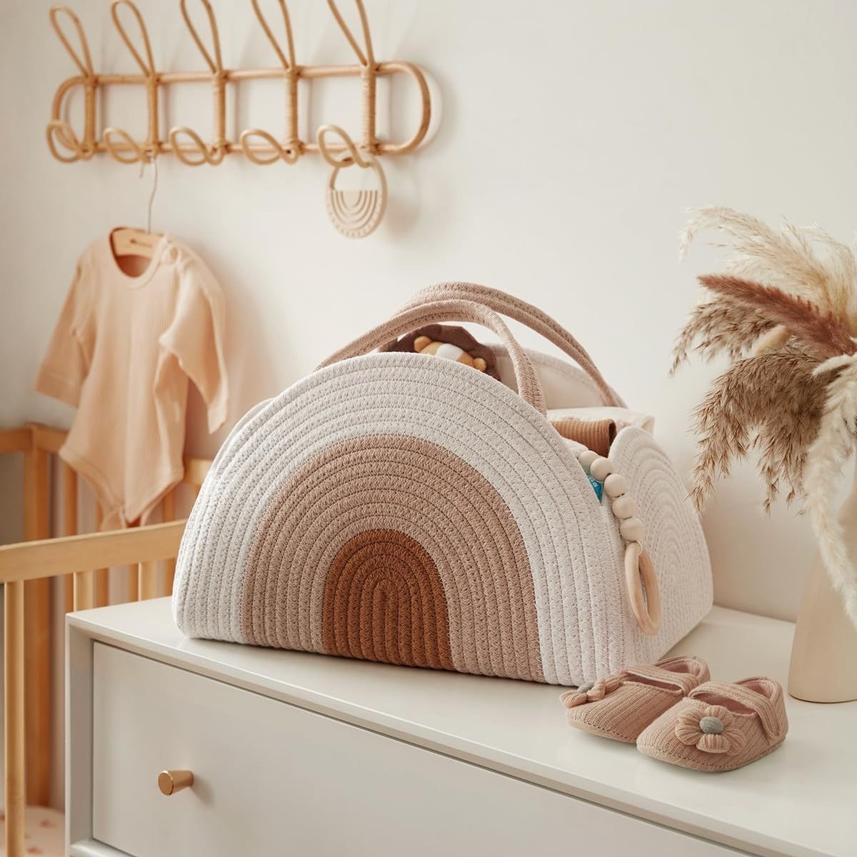 跨境 编织婴儿尿布篮ins上班族手提袋妈咪包棉绳编织手提包编织篮