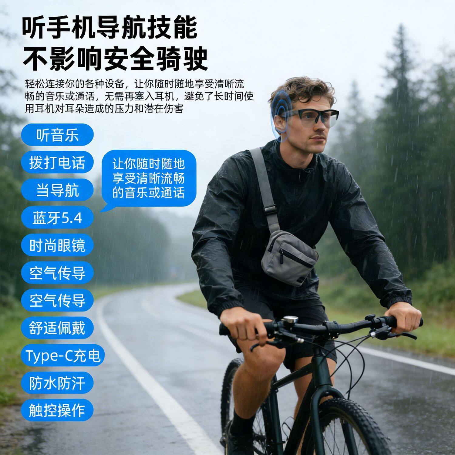 AI智能眼镜蓝牙音频耳机二合一可拨打电话听歌防蓝光音乐墨镜