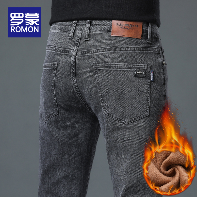 罗蒙冬季加绒加厚牛仔裤男秋冬款