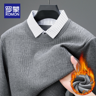 罗蒙加绒衬衫领毛衣翻领毛衣