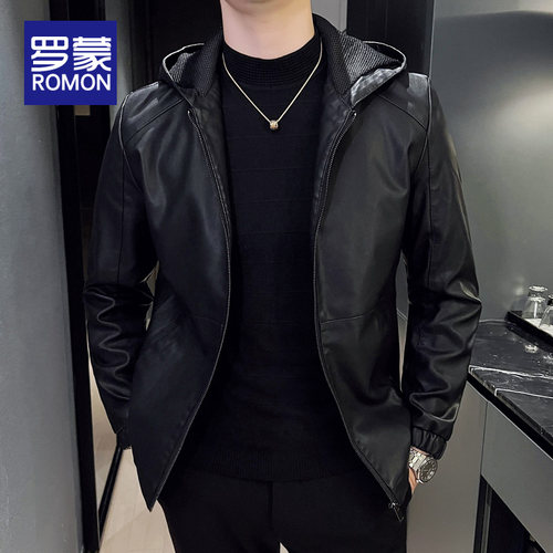 罗蒙长袖皮衣·连帽皮衣