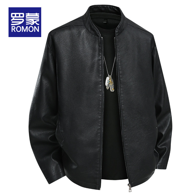罗蒙皮衣男款春秋季2026新款美式复古立领宽松休闲皮夹克男士外套,男装,皮衣,淘宝优惠券,粉丝福利购,淘宝优惠卷