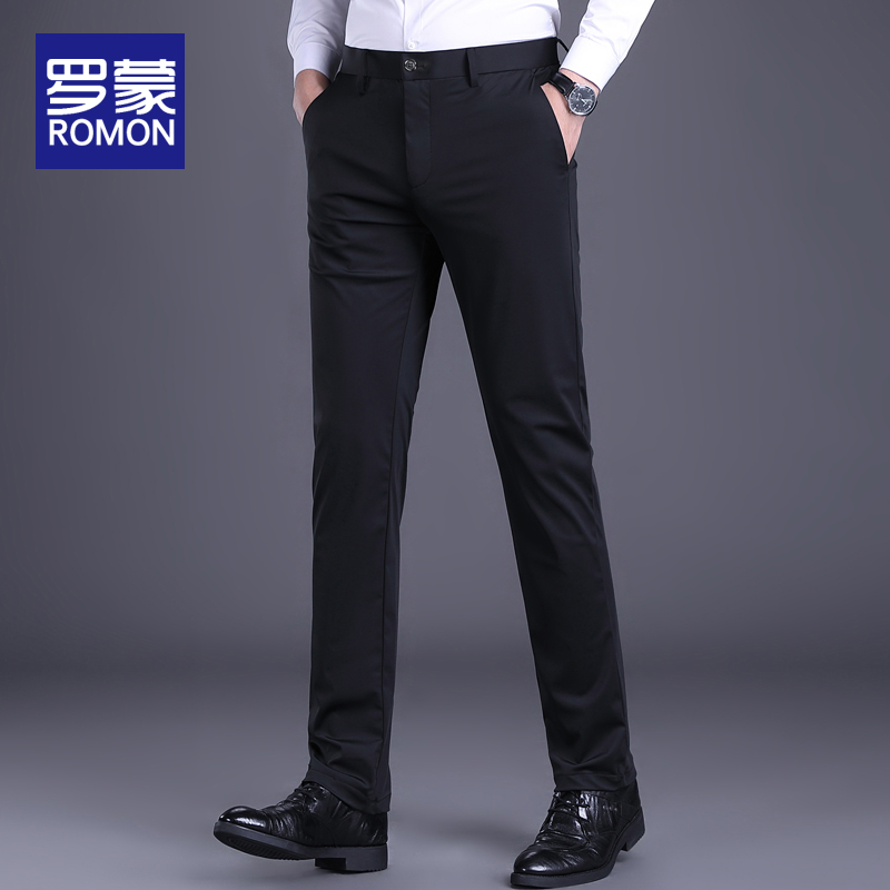 罗蒙冰丝休闲裤子男款夏季薄款男裤2023新款直筒修身长裤男士西裤